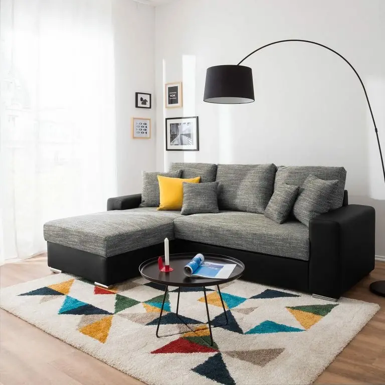 Loftscape Fredriks Canapé D’angle Dulmen (convertible) – Imitation Cuir / Tissu Structuré – Méridienne à Monter Gauche Ou Droite – Noir / Gris