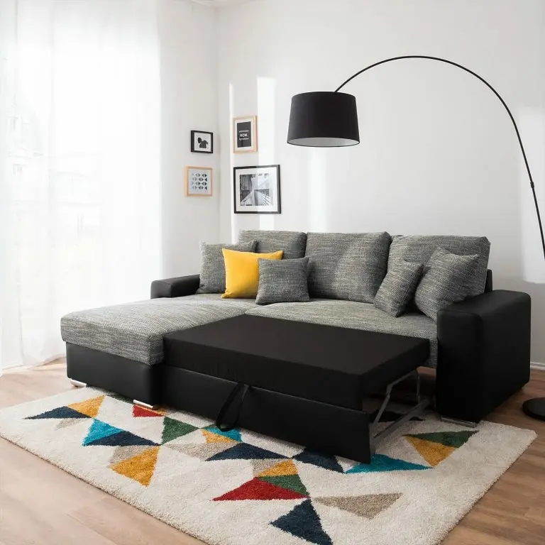 Loftscape Fredriks Canapé D’angle Dulmen (convertible) – Imitation Cuir / Tissu Structuré – Méridienne à Monter Gauche Ou Droite – Noir / Gris