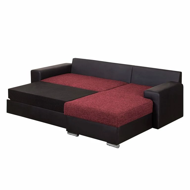 Loftscape Fredriks Canapé D’angle Dulmen (convertible) – Imitation Cuir / Tissu Structuré Méridienne à Â  Monter Gauche Ou Droite – Noir / Rouge