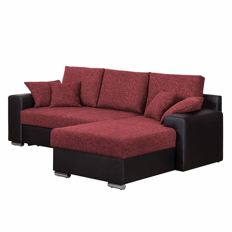 Loftscape Fredriks Canapé D’angle Dulmen (convertible) – Imitation Cuir / Tissu Structuré Méridienne à Â  Monter Gauche Ou Droite – Noir / Rouge