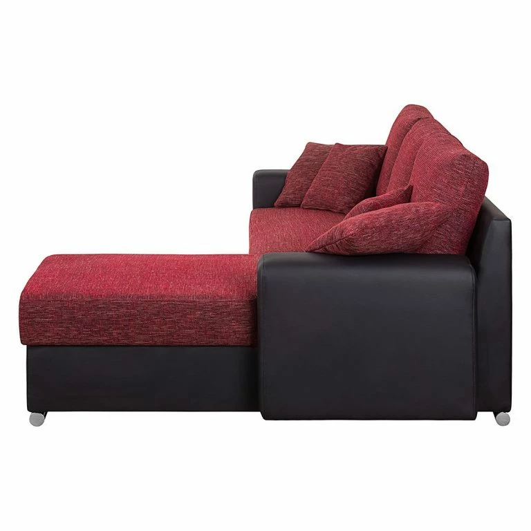 Loftscape Fredriks Canapé D’angle Dulmen (convertible) – Imitation Cuir / Tissu Structuré Méridienne à Â  Monter Gauche Ou Droite – Noir / Rouge