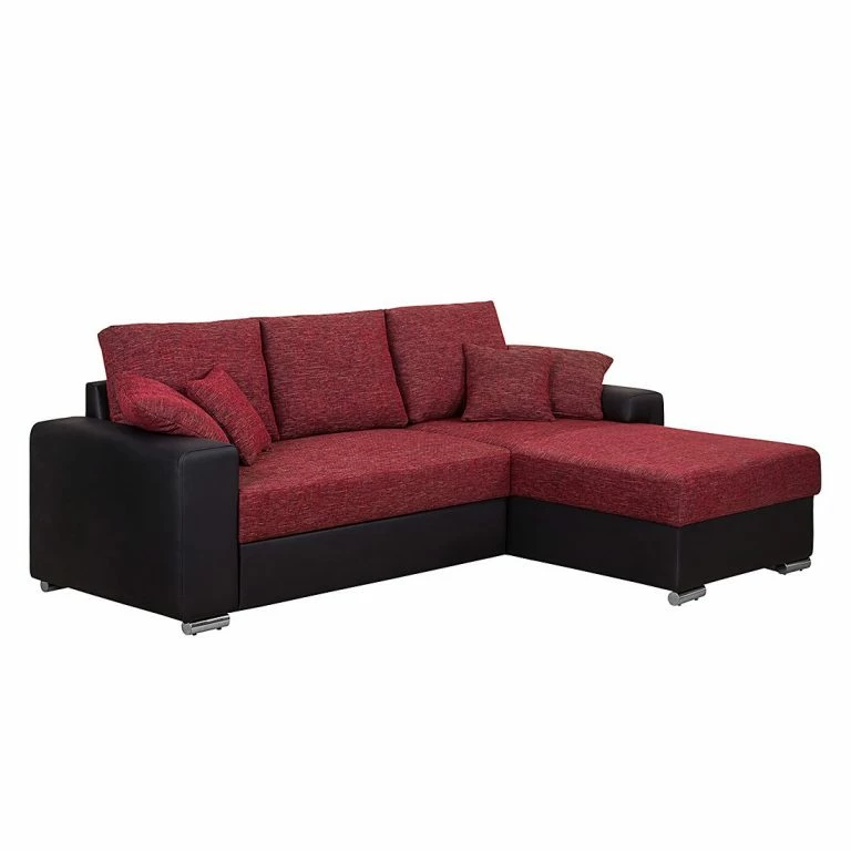loftscape Fredriks Canapé d’angle Dulmen (convertible) – Imitation cuir / Tissu structuré Méridienne à Â  monter gauche ou droite – Noir / Rouge