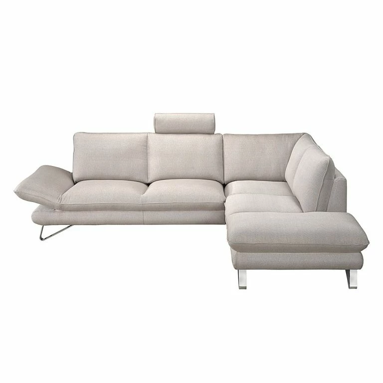 Loftscape Fredriks Canapé D’angle Enzo – Tissu Structuré Beige – Méridienne à Droite (vue De Face) – 2 Appui-tête