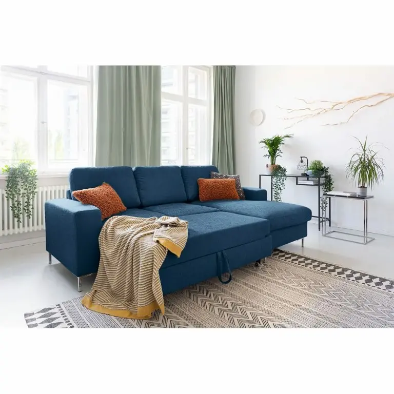 Loftscape Fredriks Canapé D’angle Fiesta I – Tissu Structuré – Bleu Jean – Méridienne Courte à Droite (vue De Face) – Avec Fonction Couchage