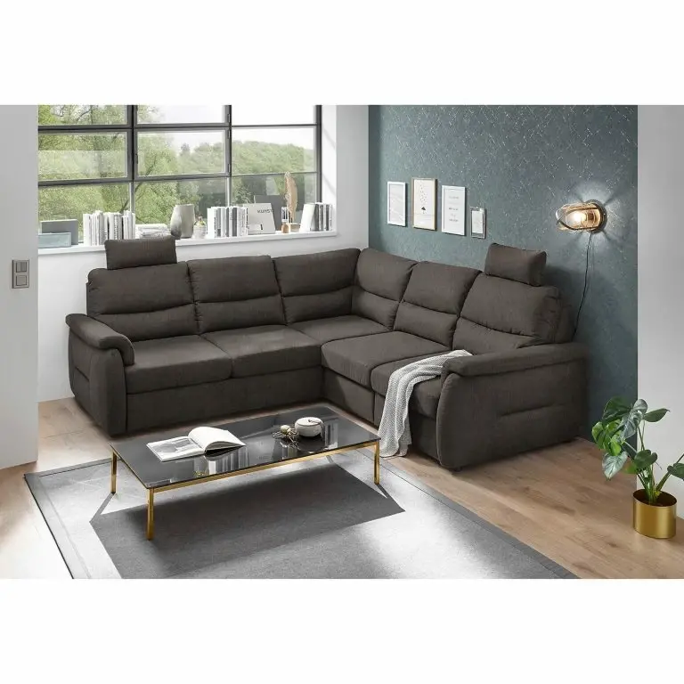 Loftscape Fredriks Canapé D’angle Gladwin – Microfibre Ranu: Gris Minéral – Fonction Lit à Gauche (vue De Face)