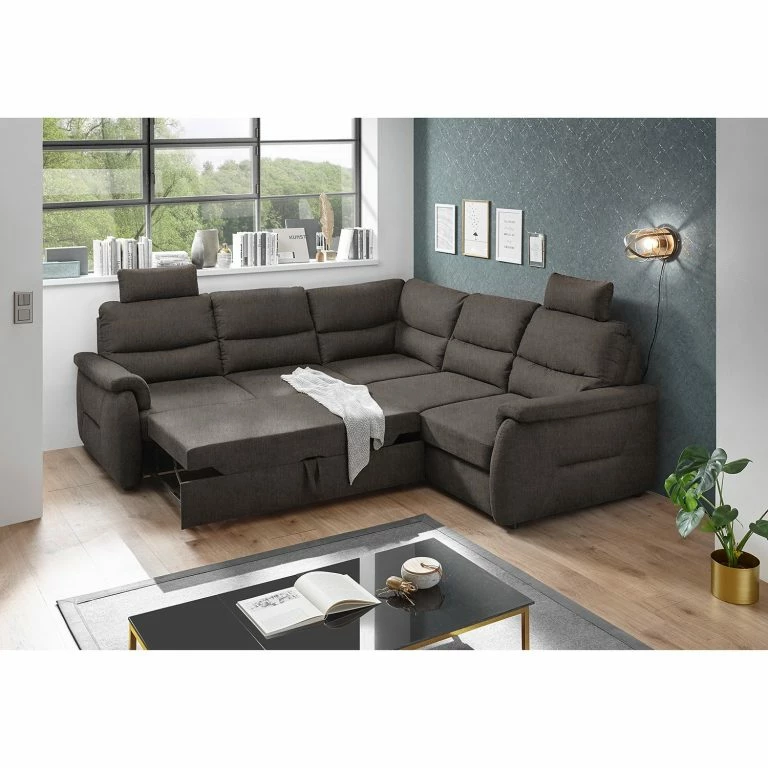 Loftscape Fredriks Canapé D’angle Gladwin – Microfibre Ranu: Gris Minéral – Fonction Lit à Gauche (vue De Face)