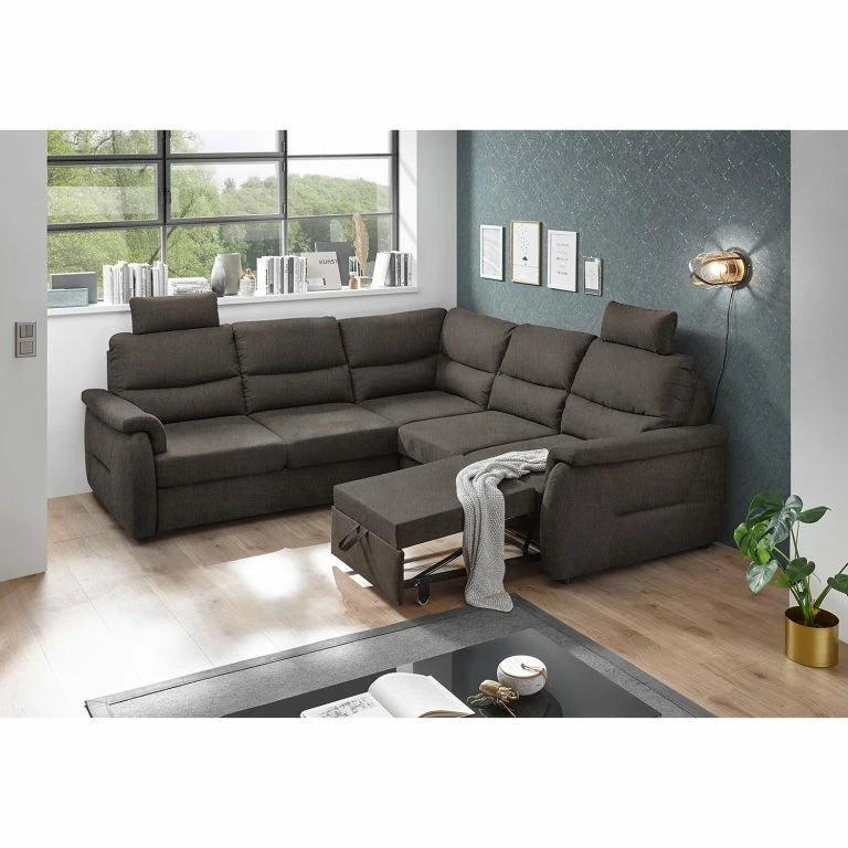 Loftscape Fredriks Canapé D’angle Gladwin – Microfibre Ranu: Gris Minéral – Fonction Lit à Gauche (vue De Face)