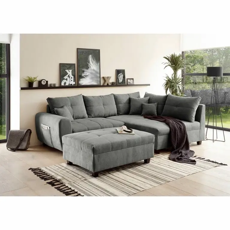 Loftscape Fredriks Canapé D’angle Holton – Microfibre – Microfibre Ranu: Gris Foncé – Méridienne Courte à Droite (vue De Face) – Avec Repose-pieds