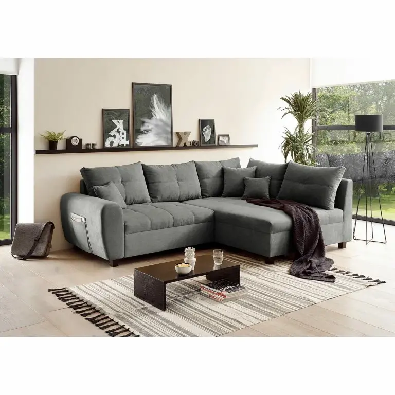 Loftscape Fredriks Canapé D’angle Holton – Microfibre – Microfibre Ranu: Gris Foncé – Méridienne Courte à Droite (vue De Face) – Avec Repose-pieds