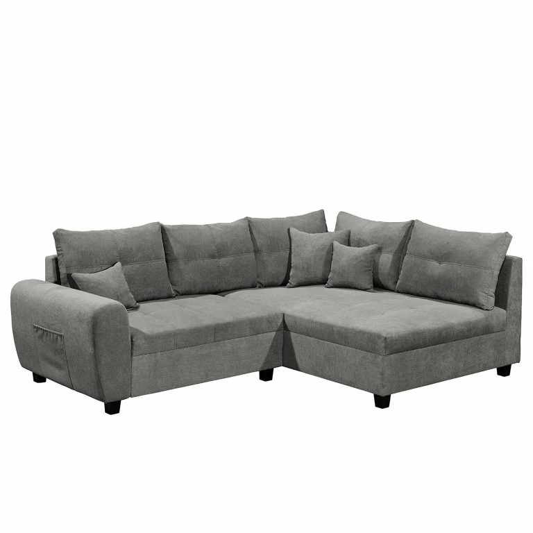 Loftscape Fredriks Canapé D’angle Holton – Microfibre – Microfibre Ranu: Gris Foncé – Méridienne Courte à Droite (vue De Face) – Avec Repose-pieds