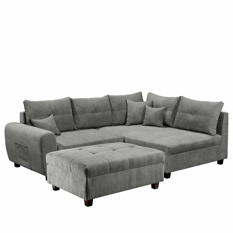 Loftscape Fredriks Canapé D’angle Holton – Microfibre – Microfibre Ranu: Gris Foncé – Méridienne Courte à Droite (vue De Face) – Avec Repose-pieds