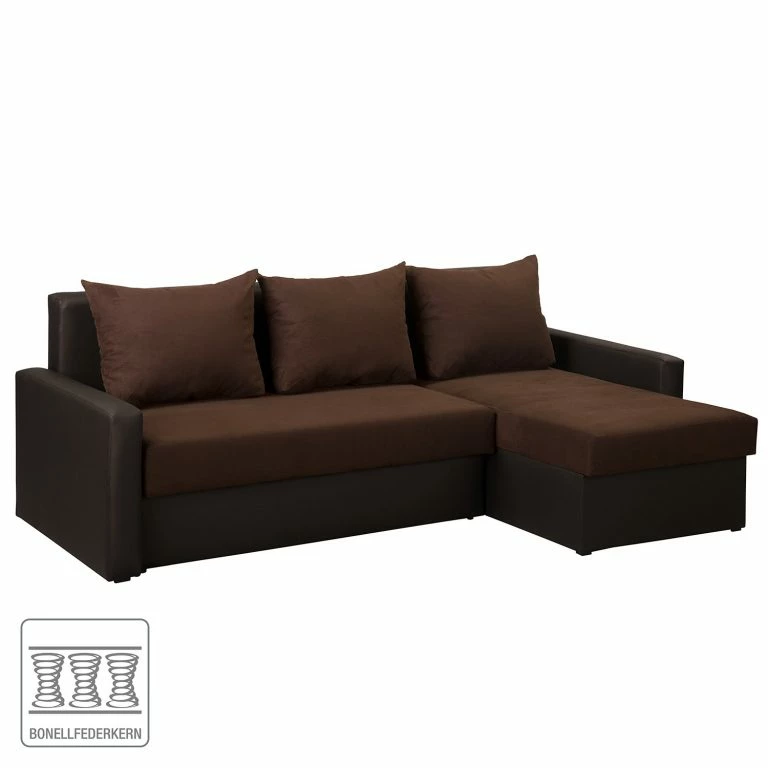 Loftscape Fredriks Canapé D’angle Kardinya – Imitation Cuir / Microfibre – Marron Foncé – Méridienne Courte à Droite (vue De Face)