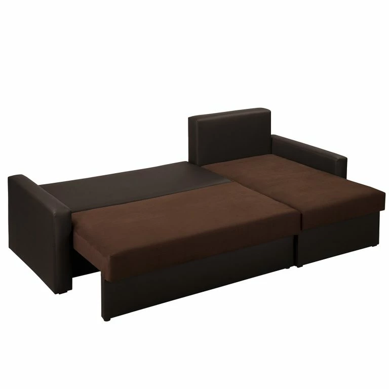 Loftscape Fredriks Canapé D’angle Kardinya – Imitation Cuir / Microfibre – Marron Foncé – Méridienne Courte à Droite (vue De Face)