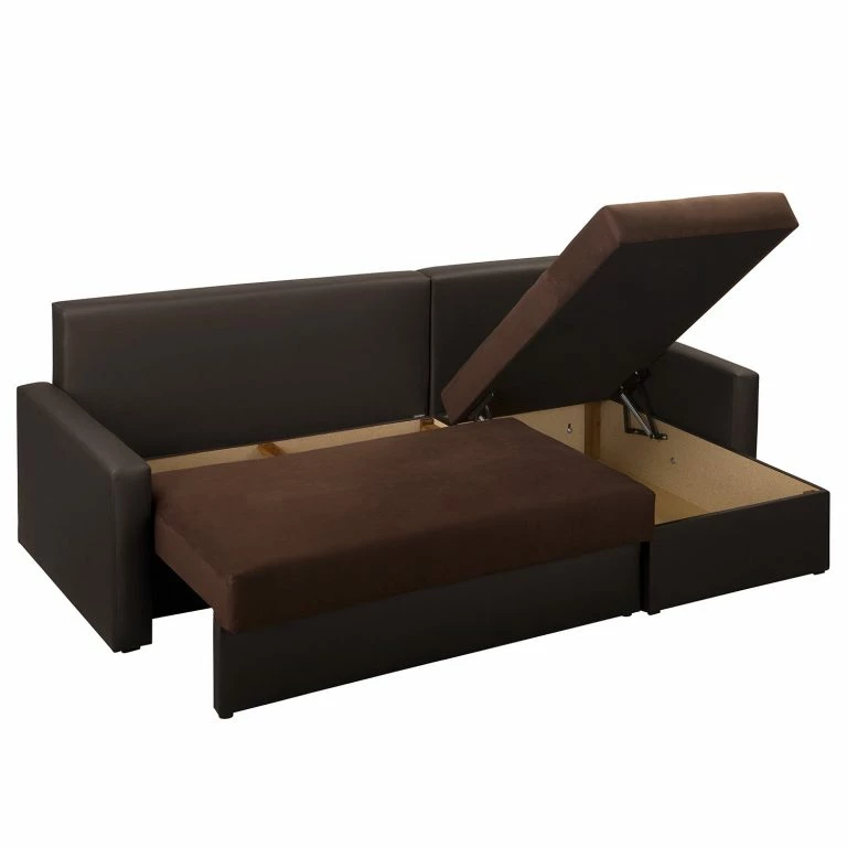 Loftscape Fredriks Canapé D’angle Kardinya – Imitation Cuir / Microfibre – Marron Foncé – Méridienne Courte à Droite (vue De Face)