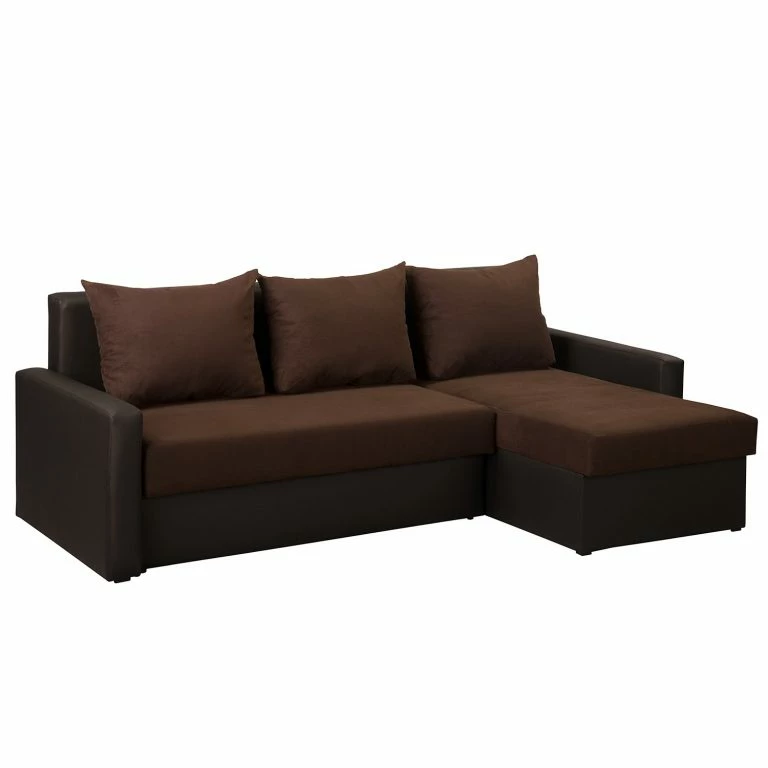 Loftscape Fredriks Canapé D’angle Kardinya – Imitation Cuir / Microfibre – Marron Foncé – Méridienne Courte à Droite (vue De Face)