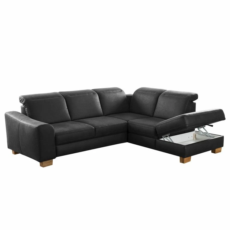 Loftscape Fredriks Canapé D’angle Kikuu – Microfibre – Microfibre Taeko: Noir – Méridienne Longue à Droite (vue De Face) – Avec Fonction Couchage