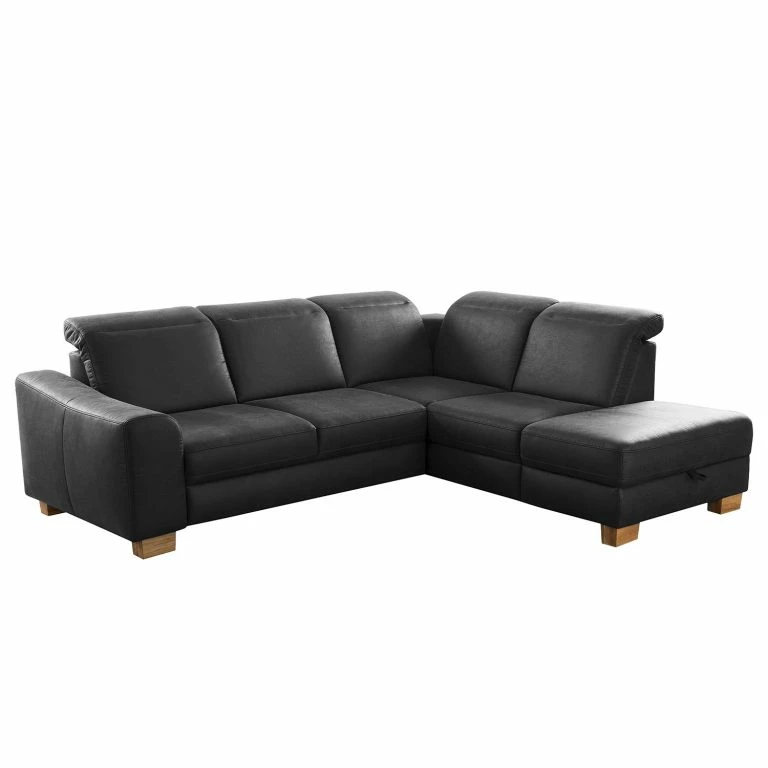 Loftscape Fredriks Canapé D’angle Kikuu – Microfibre – Microfibre Taeko: Noir – Méridienne Longue à Droite (vue De Face) – Avec Fonction Couchage