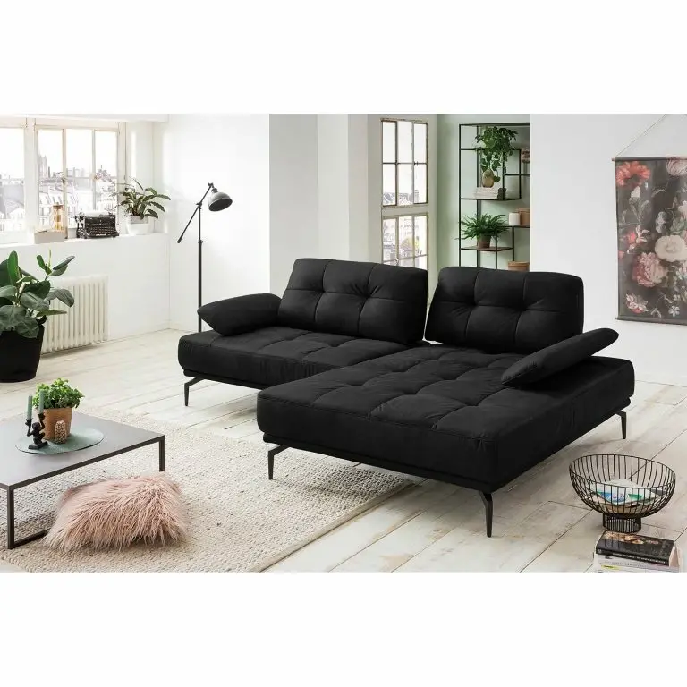 Loftscape Fredriks Canapé D’angle Linville – Cuir Poas: Noir – Largeur : 258 Cm – Méridienne Courte à Droite (vue De Face) – Sans Appui-tête