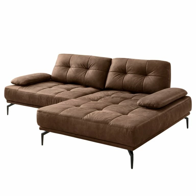 Loftscape Fredriks Canapé D’angle Linville – Microfibre Torne: Marron Scuro – Largeur : 258 Cm – Méridienne Courte à Droite (vue De Face) – Sans Appui-tête