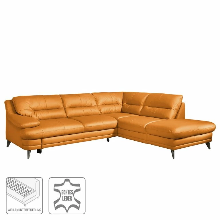 Loftscape Fredriks Canapé D’angle Lutz II – Cuir Véritable – Marron Doré – Méridienne Longue à Droite (vue De Face)