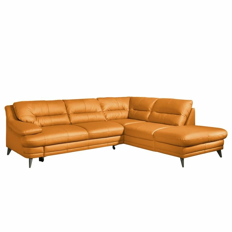 Loftscape Fredriks Canapé D’angle Lutz II – Cuir Véritable – Marron Doré – Méridienne Longue à Droite (vue De Face)