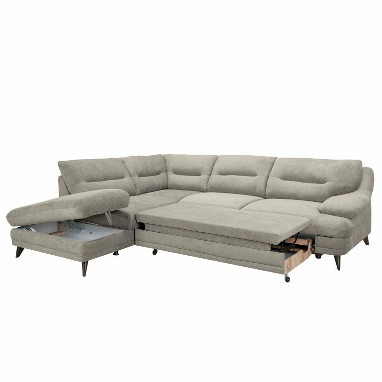 Loftscape Fredriks Canapé D’angle Lutz III – Microfibre – Gris Sable – Méridienne Longue à Gauche (vue De Face)