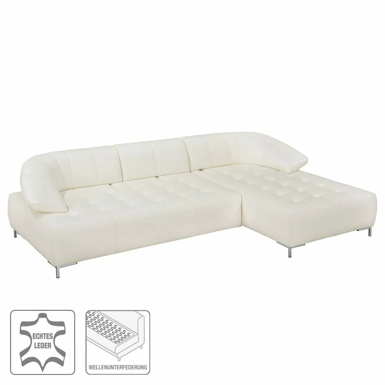 Loftscape Fredriks Canapé D’angle Lyneal Cuir Véritable – Blanc – Méridienne Longue à Droite (vue De Face)