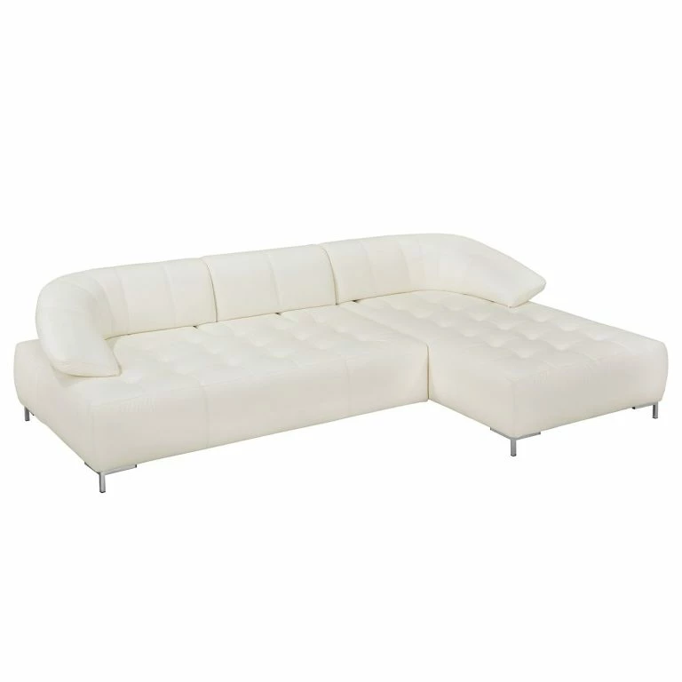 loftscape Fredriks Canapé d’angle Lyneal Cuir véritable – Blanc – Méridienne longue à droite (vue de face)