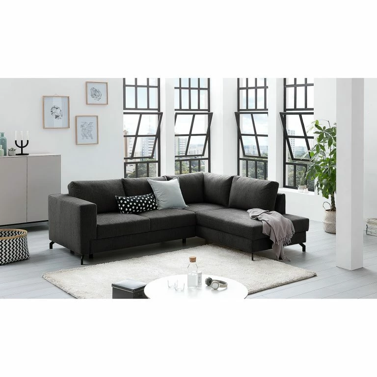 Loftscape Fredriks Canapé D’angle Manso – Tissu – Noir – Méridienne Longue à Droite (vue De Face) – Fonction Couchage – Coffre De Lit