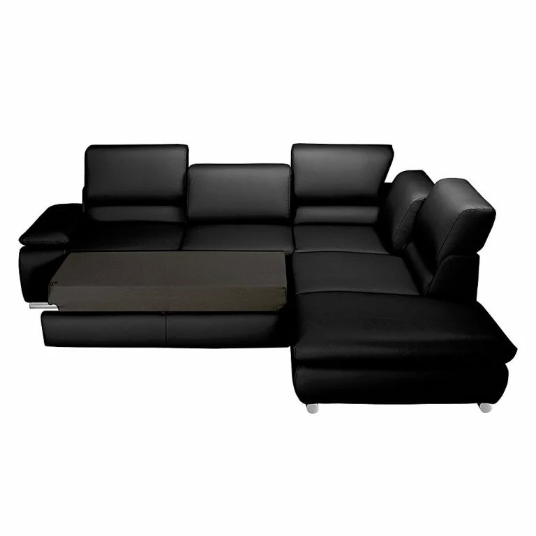 Loftscape Fredriks Canapé D’angle Masca – Imitation Cuir Noir – Méridienne à Droite (vue De Face)