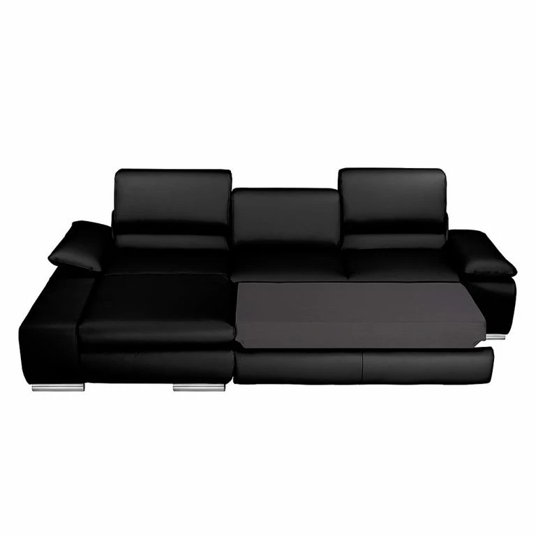 Loftscape Fredriks Canapé D’angle Masca – Imitation Cuir Noir – Méridienne à Gauche (vue De Face)