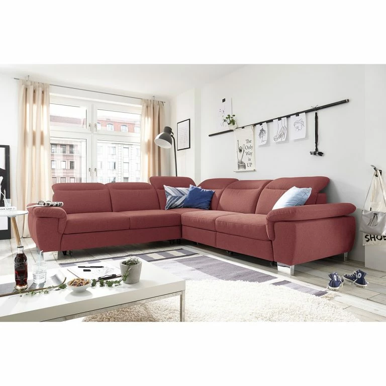 Loftscape Fredriks Canapé D’angle Mayhill – Tissu – Tissu Roge: Rose Vieilli – Fonction Lit à Gauche (vue De Face)