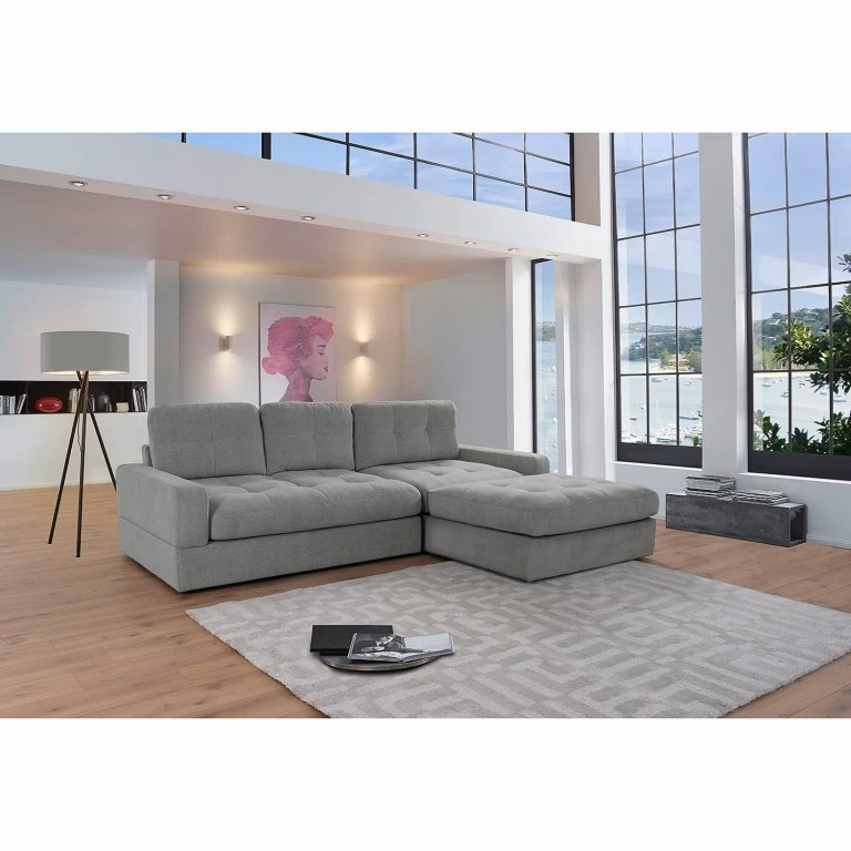 Loftscape Fredriks Canapé D’angle Montfort – Chenille – Tissu Chenille Alix: Gris – Largeur : 263 Cm – Méridienne Courte à Droite (vue De Face)