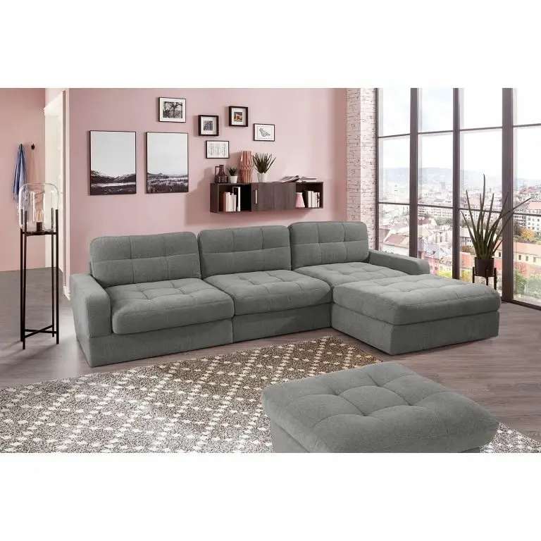 Loftscape Fredriks Canapé D’angle Montfort – Chenille – Tissu Chenille Alix: Gris – Largeur : 315 Cm – Méridienne Courte à Droite (vue De Face)