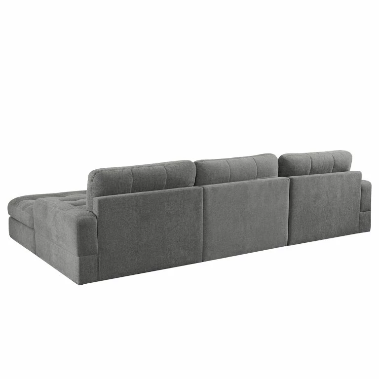 Loftscape Fredriks Canapé D’angle Montfort – Chenille – Tissu Chenille Alix: Gris – Largeur : 315 Cm – Méridienne Courte à Droite (vue De Face)