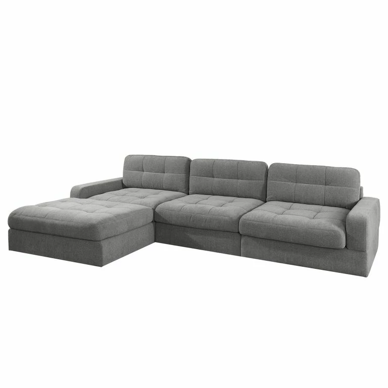 loftscape Fredriks Canapé d’angle Montfort – Chenille – Tissu Chenille Alix: Gris – Largeur : 315 cm – Méridienne courte à droite (vue de face)