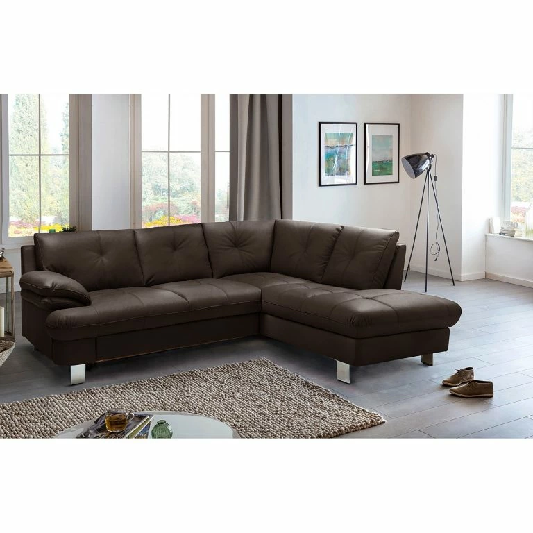 Loftscape Fredriks Canapé D’angle NoDa – Cuir Véritable – Marron Foncé – Méridienne Longue à Droite (vue De Face) – Sans Fonction