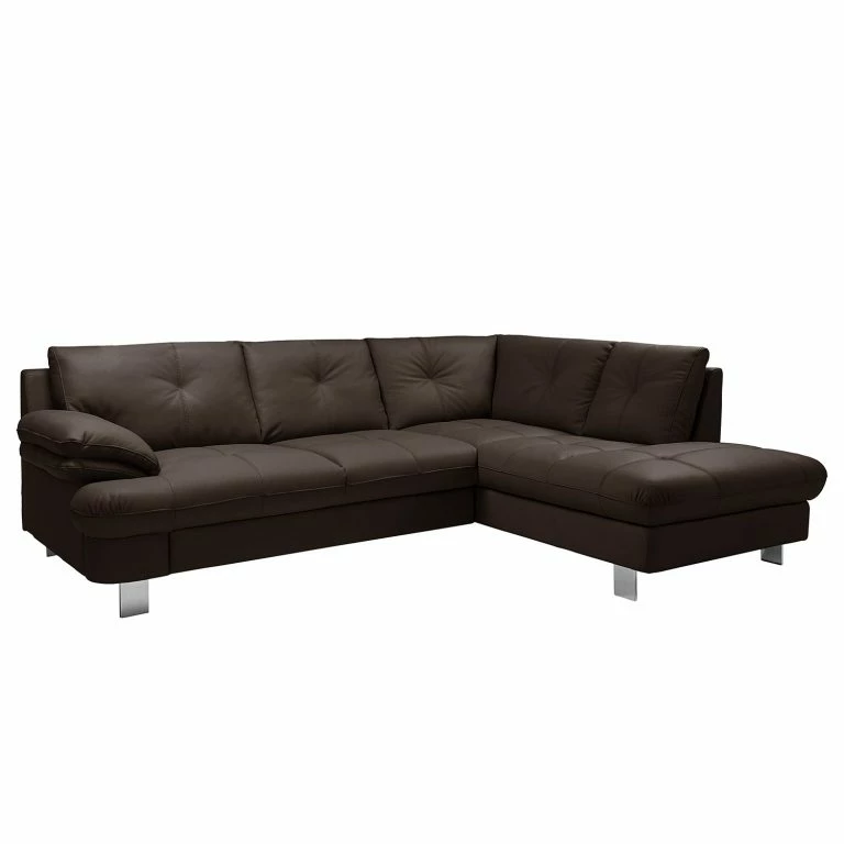 loftscape Fredriks Canapé d’angle NoDa – Cuir véritable – Marron foncé – Méridienne longue à droite (vue de face) – Sans fonction