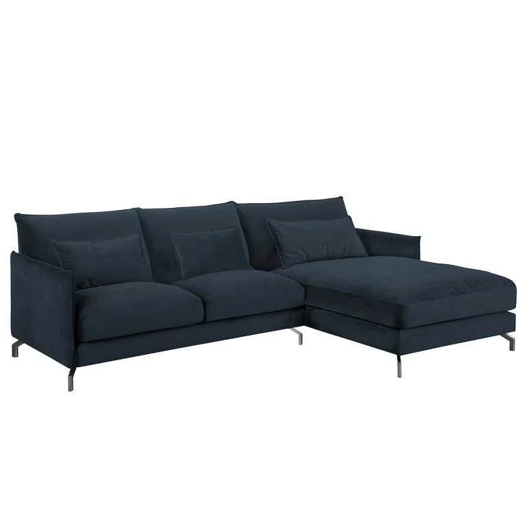 loftscape Fredriks Canapé d’angle Paimio – Velours – Bleu foncé – Méridienne courte à droite (vue de face)