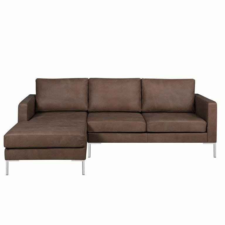 loftscape Fredriks Canapé d’angle Portobello IV – Cuir – Cuir véritable Custo : Marron foncé – Largeur : 207 cm – Méridienne courte à gauche (vue de face)