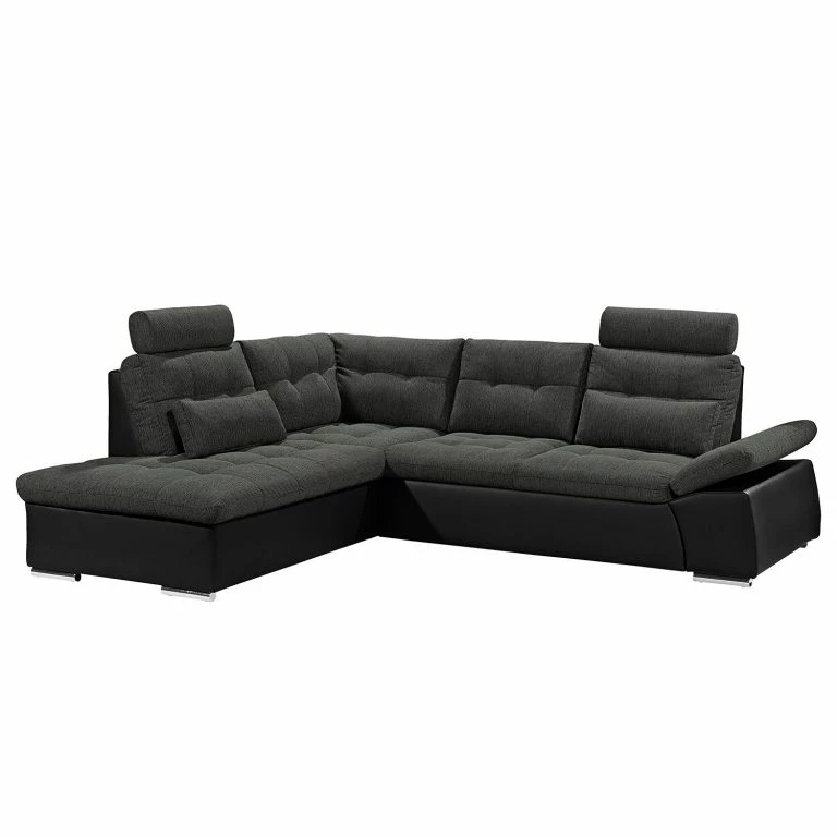 Loftscape Fredriks Canapé D’angle Puntiro (convertible) – Cuir Synthétique Lilo / Tissu Structuré Satur: Noit / Anthracite – Méridienne Longue à Gauche (vue De Face)