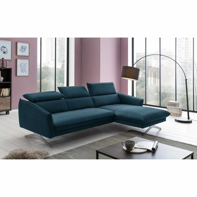Loftscape Fredriks Canapé D’angle Silt – Velours – Bleu Foncé – Méridienne Courte à Droite (vue De Face)