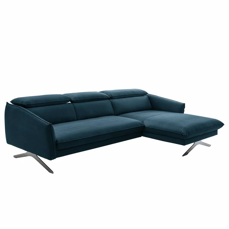 loftscape Fredriks Canapé d’angle Silt – Velours – Bleu foncé – Méridienne courte à droite (vue de face)