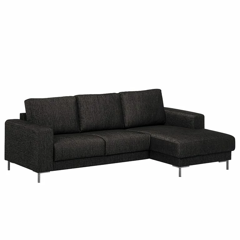 loftscape Fredriks Canapé d’angle Summer – Tissu Madu: Noir – Méridienne courte à droite (vue de face) – Sans fonction couchage