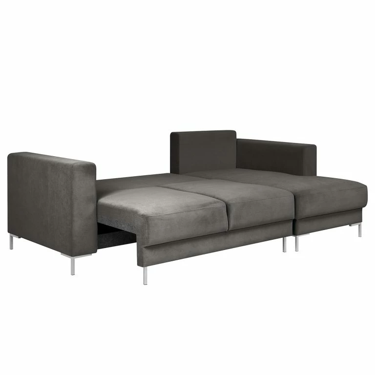 Loftscape Fredriks Canapé D’angle Summer – Velours Vaia: Gris Foncé – Méridienne Courte à Droite (vue De Face) – Avec Fonction Couchage