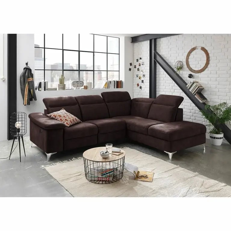 Loftscape Fredriks Canapé D’angle Tolar – Microfibre Salvo: Aubergine – Méridienne Longue à Droite (vue De Face)