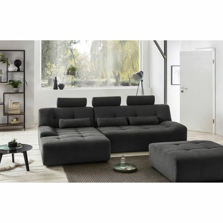 Loftscape Fredriks Canapé D’angle Valleres – Tissu – Tissu Nila: Noir – Méridienne Courte à Gauche (vue De Face) – Avec Repose-pieds