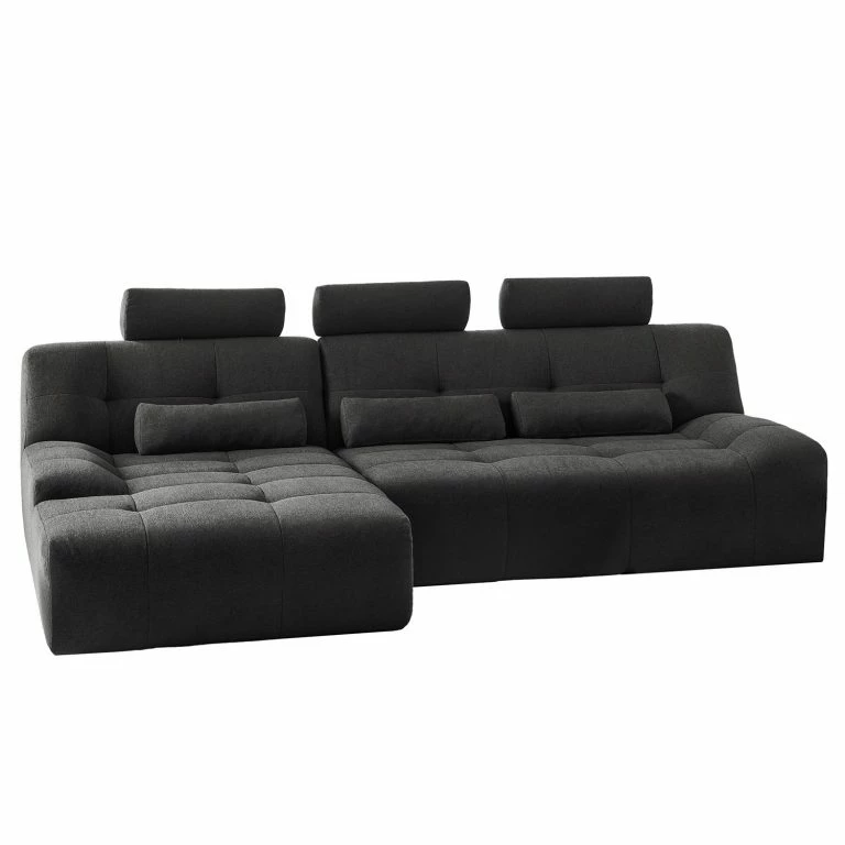 Loftscape Fredriks Canapé D’angle Valleres – Tissu – Tissu Nila: Noir – Méridienne Courte à Gauche (vue De Face) – Avec Repose-pieds