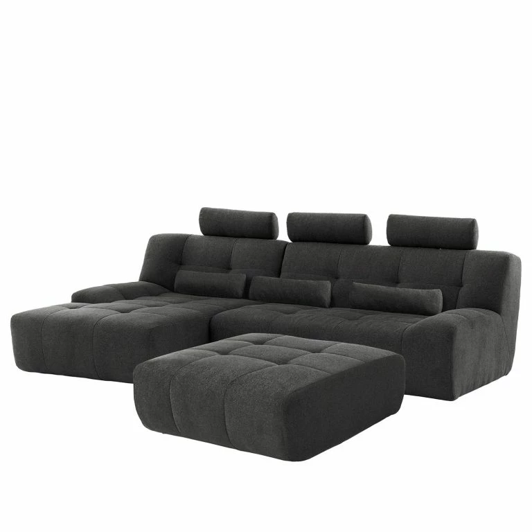 loftscape Fredriks Canapé d’angle Valleres – Tissu – Tissu Nila: Noir – Méridienne courte à gauche (vue de face) – Avec repose-pieds