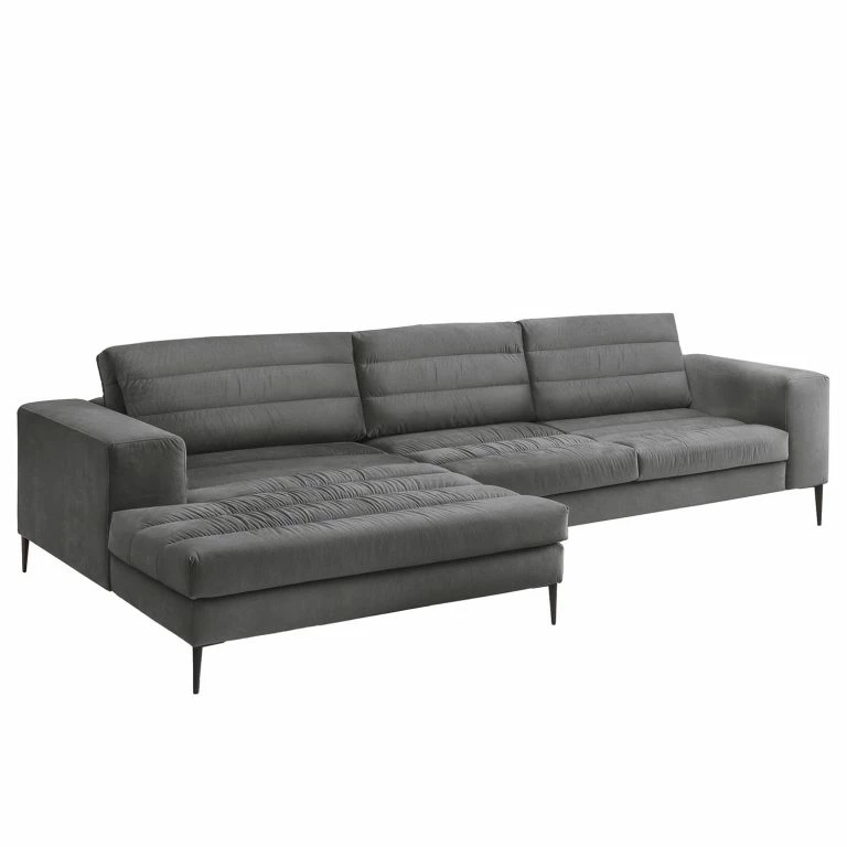 Loftscape Fredriks Canapé D’angle Valmorel – Tissu – Microfibre Knarik: Gris Foncé – Méridienne Courte à Gauche (vue De Face) – Avec Repose-pieds